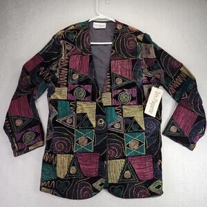 Tres Paquette Byer California Blazer Womens Large USA Made Velvet Print Jacket